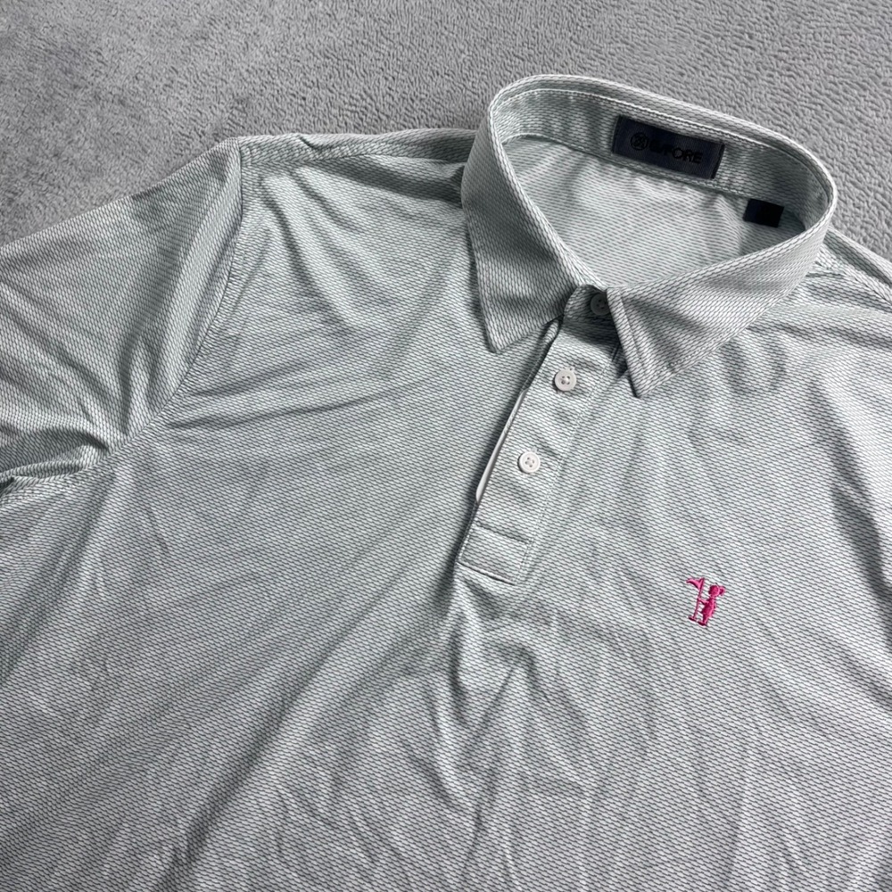 G/FORE Mens Golf Polo Shirt Short Sleeve Green White Pattern Pink Logo Large